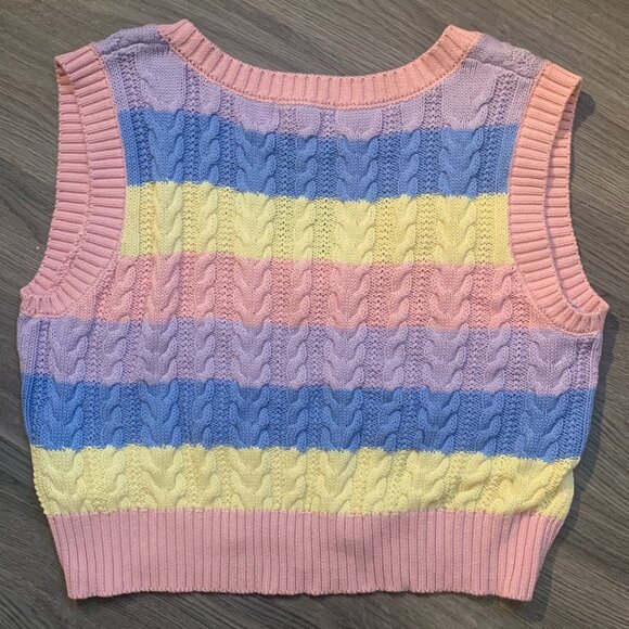 URBAN PLANET V-neck Sweater Vest, NWOT, Cropped, Pastel, 50%Cotton, Small - Picture 3 of 7